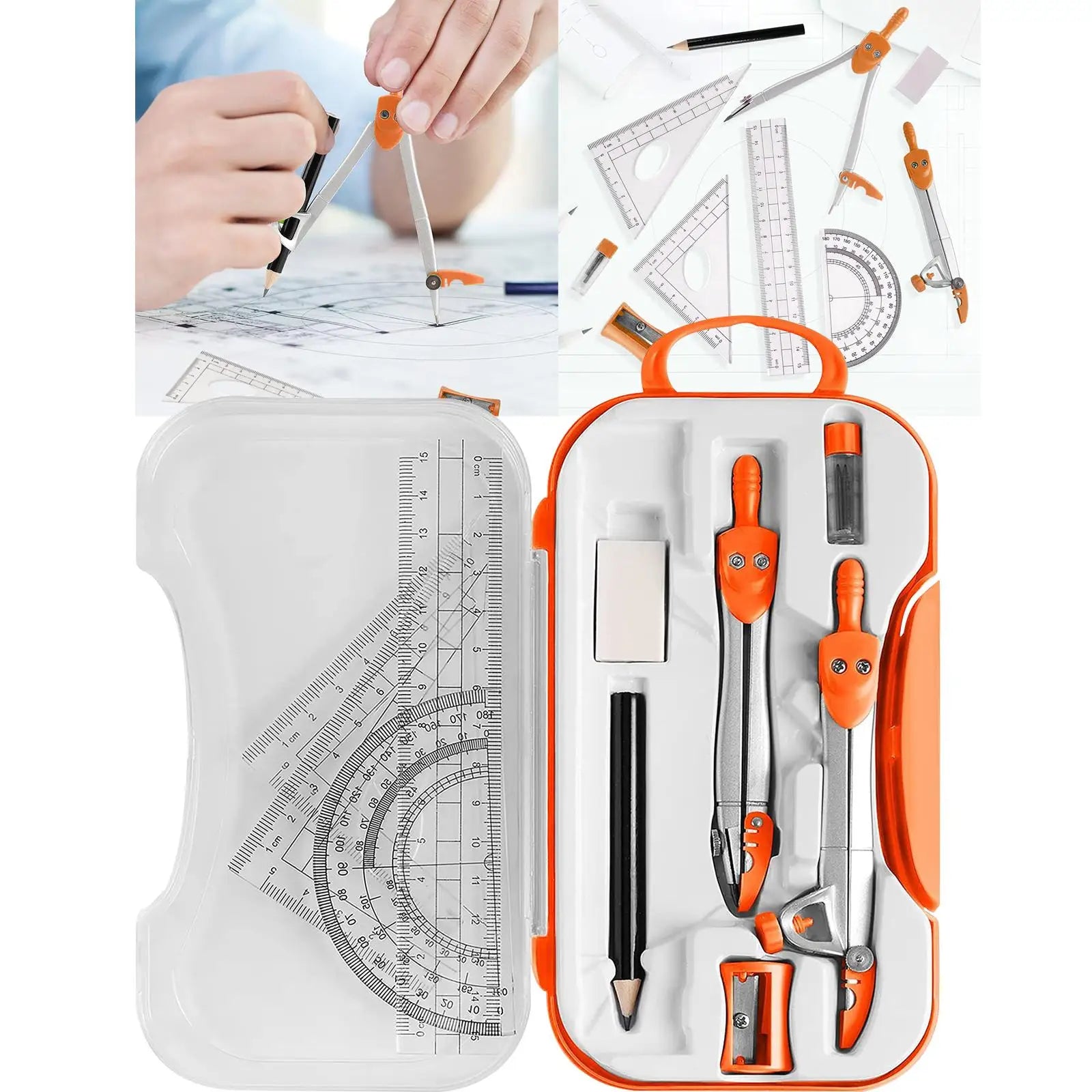 Math Geometry Kit Set Protractor Ruler Pencil with Case Eraser Drawing Supplies Teachers