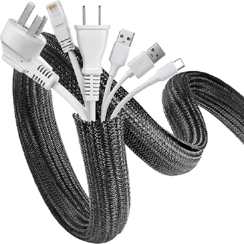 1m 3m 5m Braided Cable Sleeve Pet Nylon Wrapping Case Cover for Desk PC TV Wire Protector Cable Management Wrap