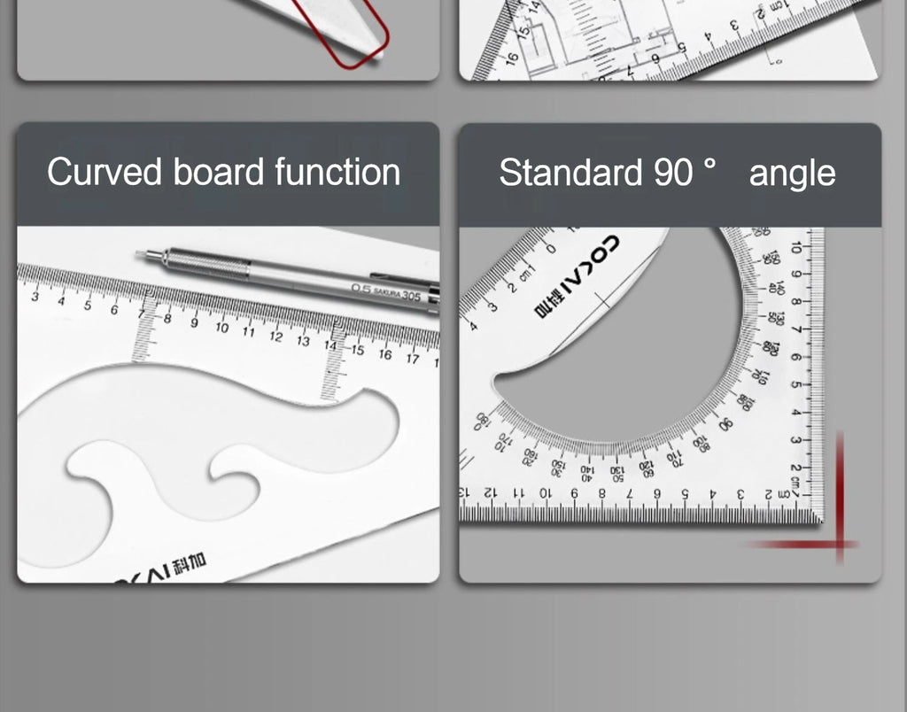 2Pcs/Set Multifunctional Triangle Ruler 30/45 Degree Measurement Angle Isosceles Triangle Ruler Geometry Students Drafting Tool