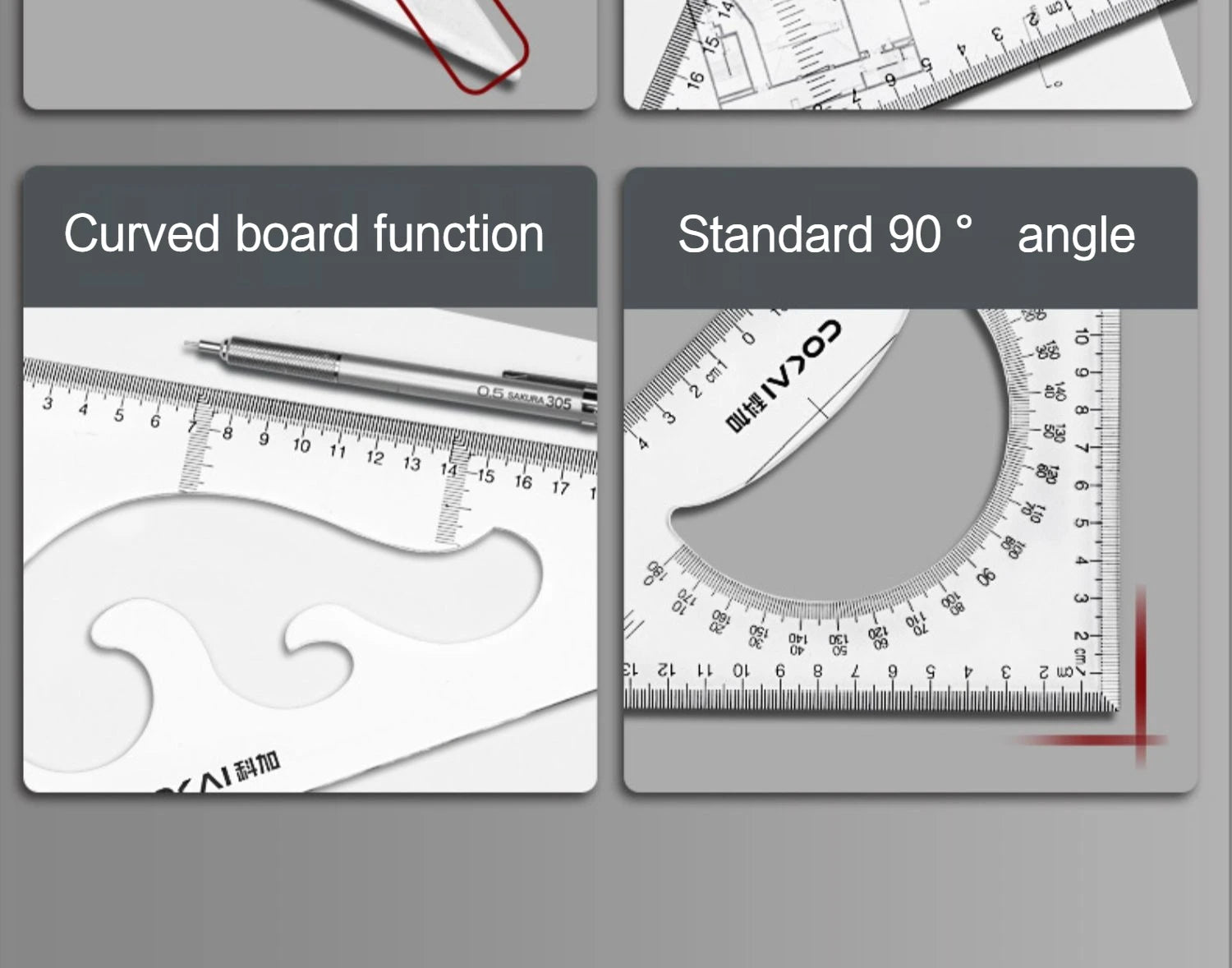 2Pcs/Set Multifunctional Triangle Ruler 30/45 Degree Measurement Angle Isosceles Triangle Ruler Geometry Students Drafting Tool