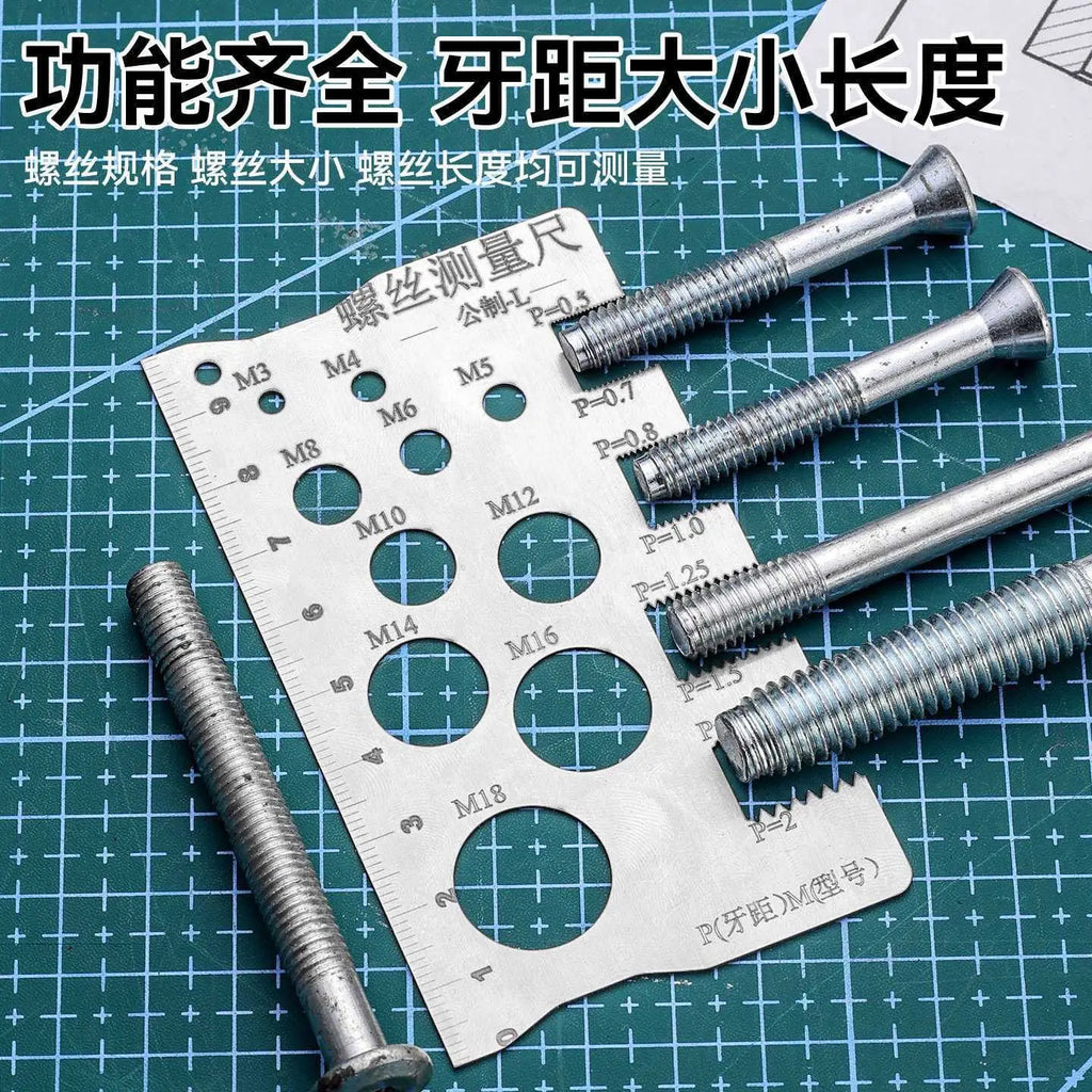 Stainless Steel Double-Sided Engraved Screw Gauge - Length Diameter Pitch Thread Measuring Caliper Tool