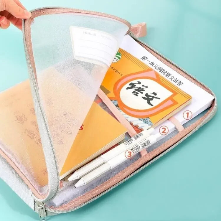 A4 Stationery Books Storage Bag Double-layer Mesh Zipper Bag Large Capacity Folders School Office Supplies