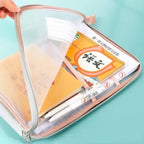 A4 Stationery Books Storage Bag Double-layer Mesh Zipper Bag Large Capacity Folders School Office Supplies