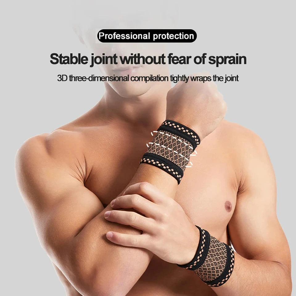 1Pair Copper Fiber Sports Wrist Support Sweat-Absorbent Breathable Knitted Nylon Wrist Brace Outdoor Sports Badminton Men Women