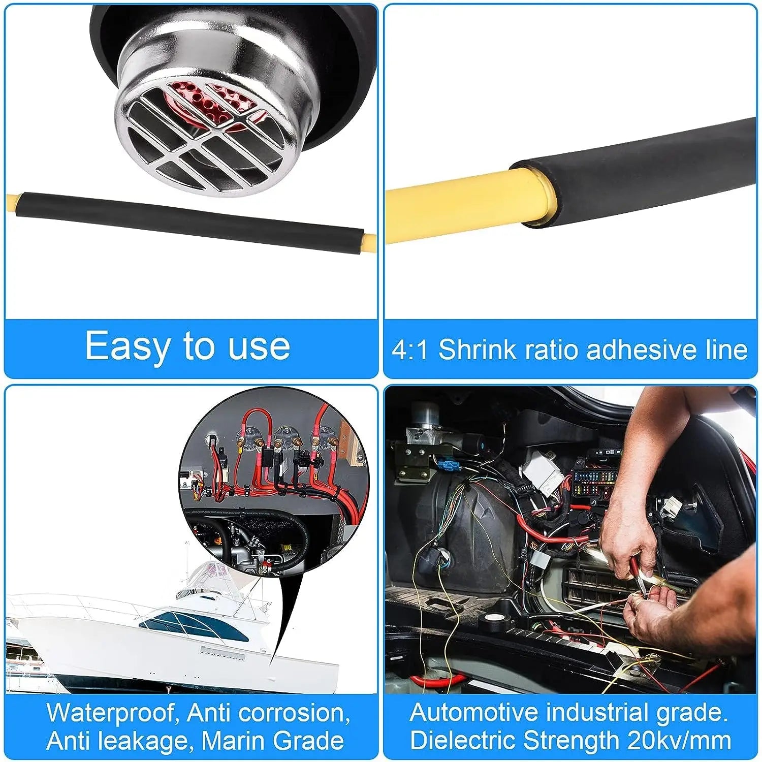 Φ4mm-Φ24mm Heat Shrink Tubing-4:1 Ratio Dual Wall Adhesive Lined Shrinkable Wire Wrap Tube Waterproof Industrial Black