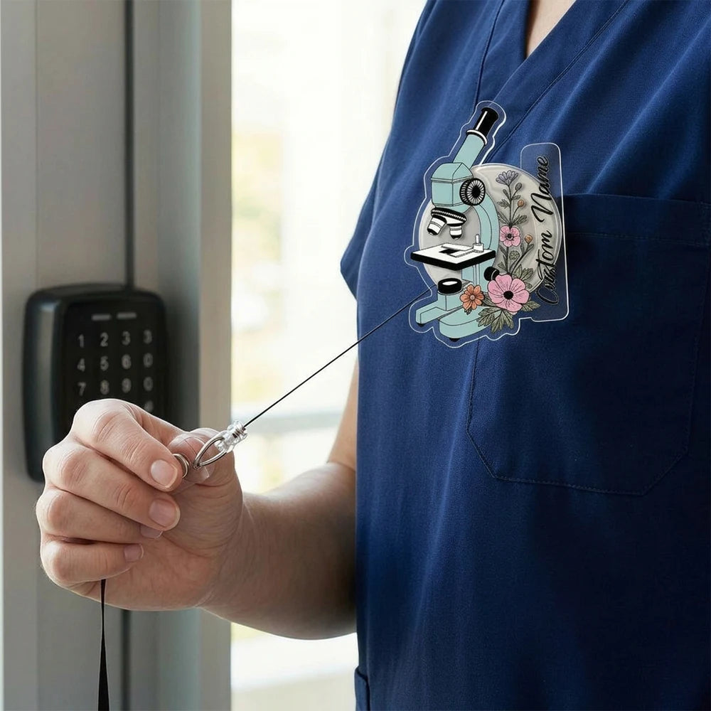 1pc Science-themed Custom Name Acrylic Retractable Badge Reels,Nurse,Scientist Personalized Gift,Work Card Clip,Teacher’s Day