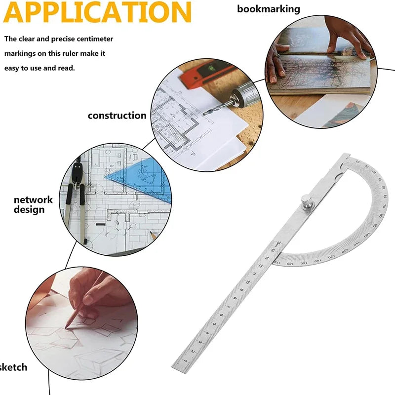 10/15cmStainless Steel Protractor Woodworking Angle Ruler 0-180° Angle Measuring Tool for Woodworking/Industry 1pc