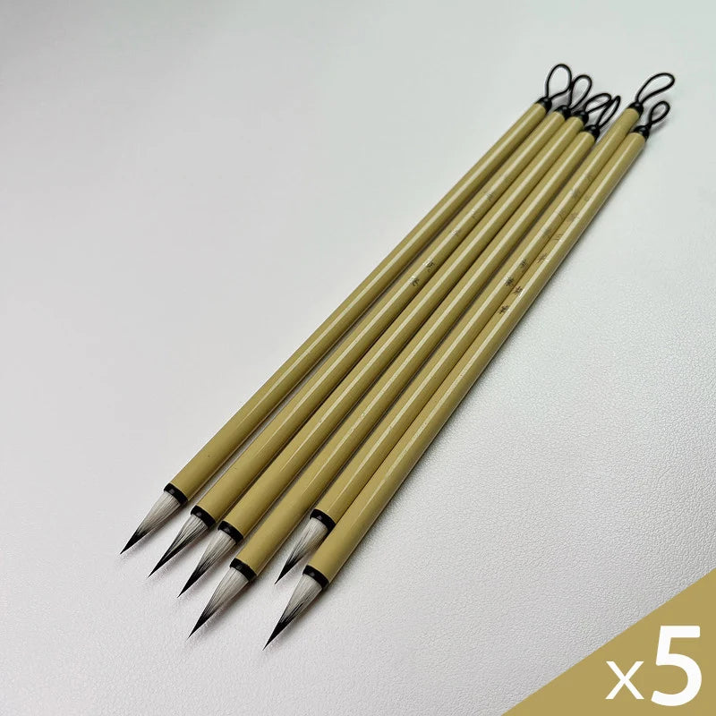 5Pcs Xiaokai Calligraphy Brush Pen Bamboo Mix Hair Chinese Painting Brush Weasel Hair Regular Script Writing Brush Holder