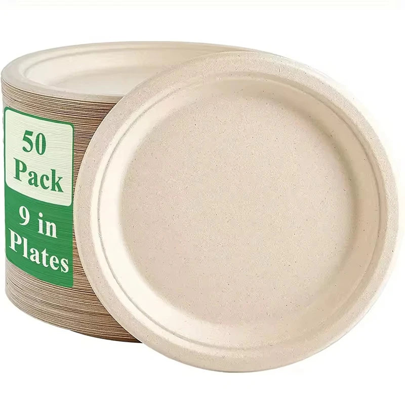 9inch Circular Paper Plate Disposable Biodegradable  Paper Plate Birthday Party Christmas Picnic Barbecue Salad Desserts