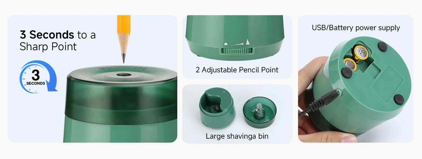 EAGLE Electric Pencil Sharpener USB/Battery Powered, 3s Fast Sharpener for 6-8mm Pencils 2 Point Options for School Home Office