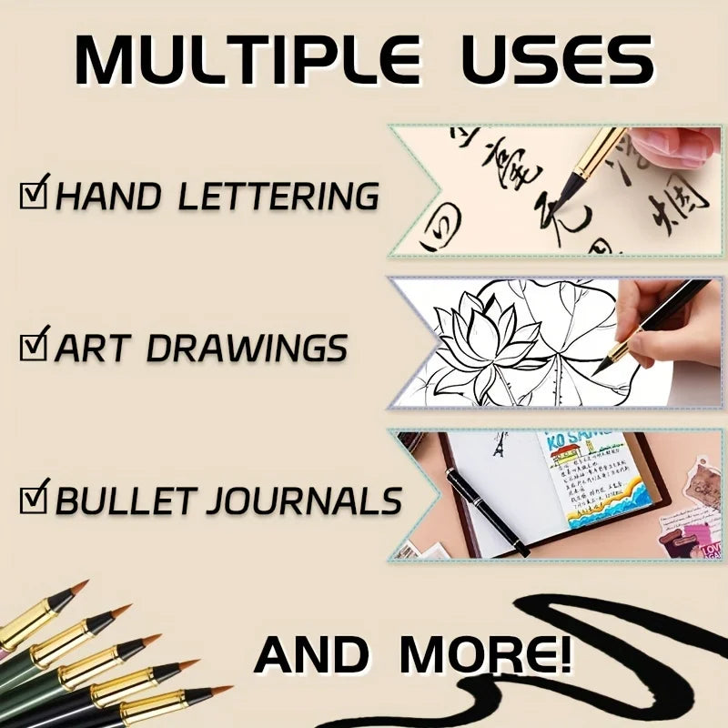 1pc Calligraphy Brush Pen,Ink-adding Fountain Pen with Fine Tip for Hand Lettering,Art Drawing,Journaling for Adults,Students