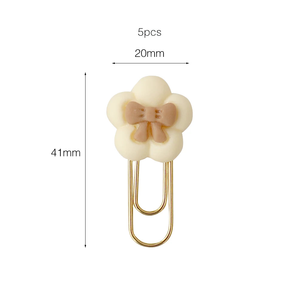 5PCS flower Paper Clips cream Bookmarks Planner Clips for Fun Office Supplies School Gifts
