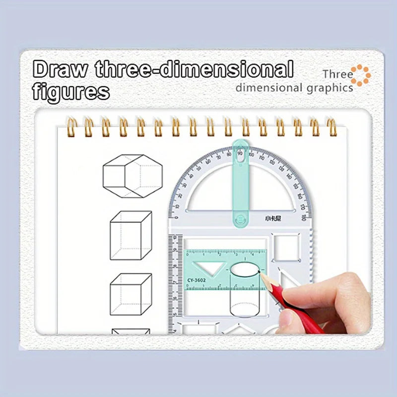 For School Multifunctional Primary School Activity Drawing Geometric Ruler Triangle Ruler Compass Protractor Set Measuring Tool