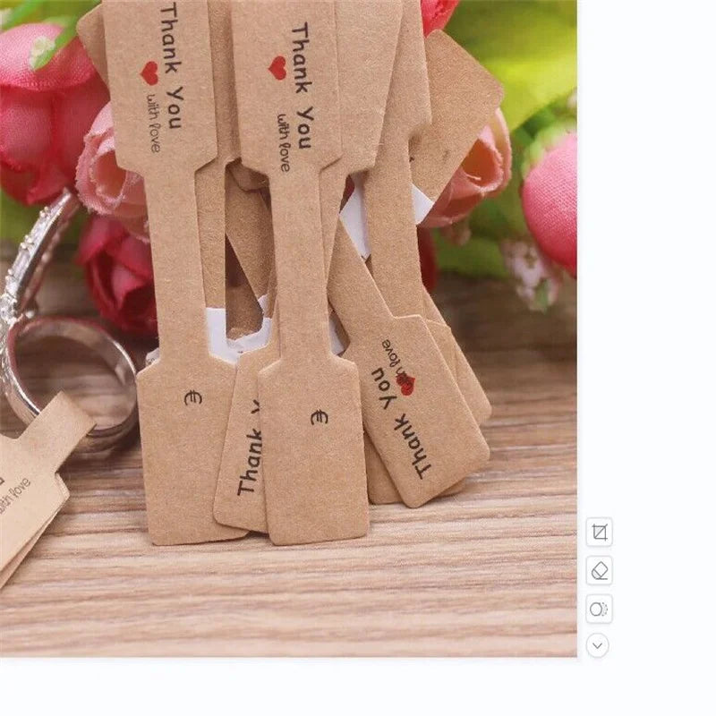 100PCS Multi Style Ring Folded Labels White/Kraft Handmade with Love Ring Price Labels Jewelry Tag Sticker Labels 6*1.2cm