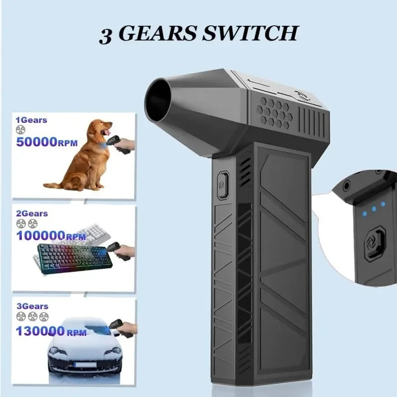 Powerful Turbo Air Blower 130000RPM Cordless Dust Cleaner With 4000mAh Battery, 3 Speed Levels, Magnetic Nozzle For Home