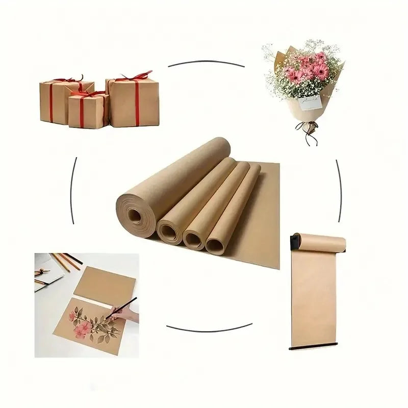 5/10M Brown Kraft Paper Roll DIY Gift Wrapping Kraft Paper Roll for Painting Art Craft Gift Party Christmas Day Gift Packing
