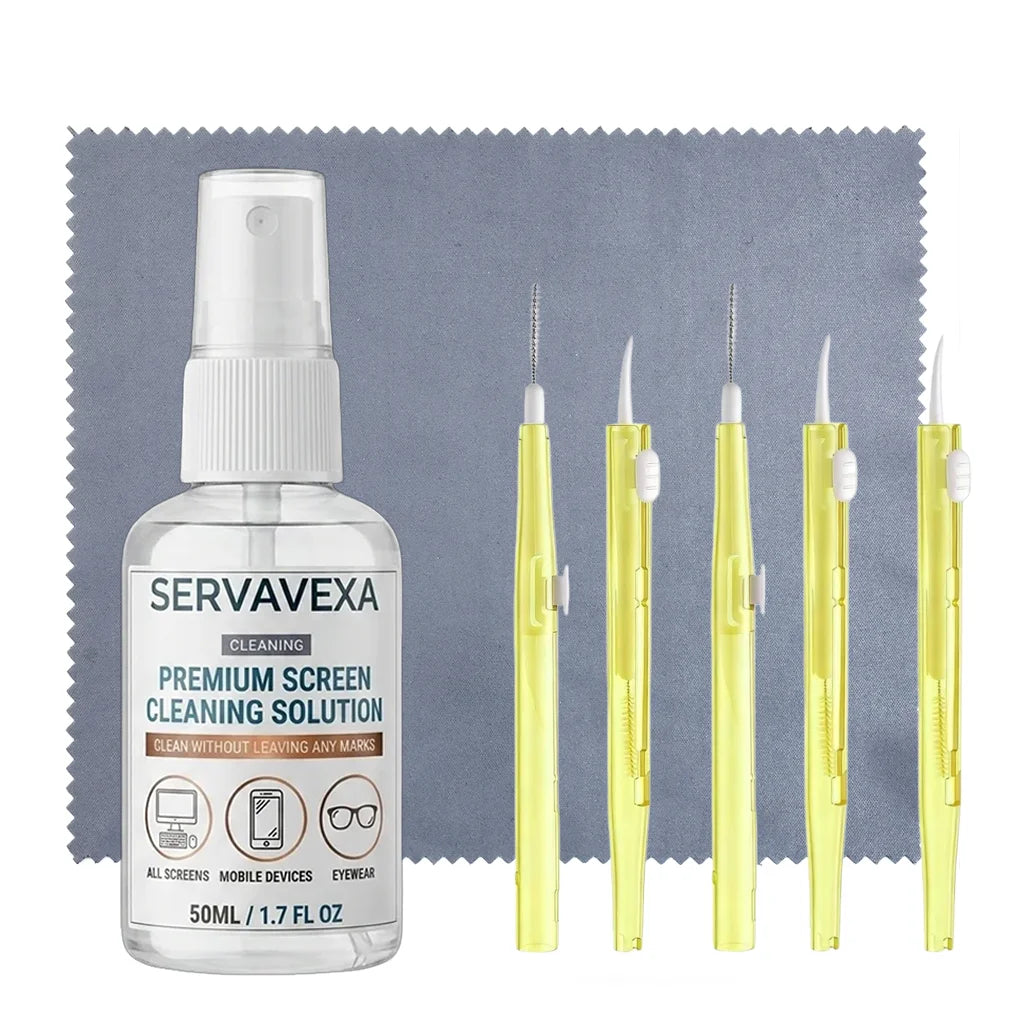 7-in-1 Screen Cleaner Spray Kit with 5 Brushes & Microfiber Cloth Dust Remover for Phone Laptop Keyboard Monitor Tablet Camera