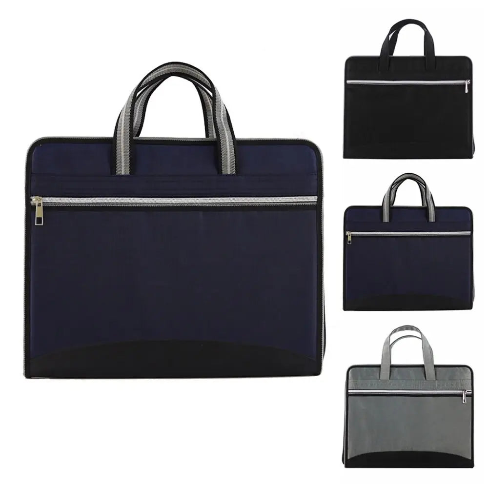 Versatile Canvas A4 Documents File Bag Large Capacity Double Zipper Accordion Folder 12-Layer Business Briefcase