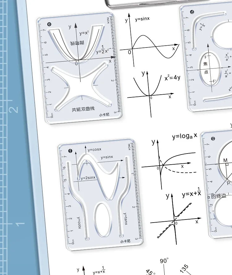 Mathematical Rulers Set Multi-function Geometry Drawing Ruler Transparent Rotatable Scale Ruler for Drafting School Supplies