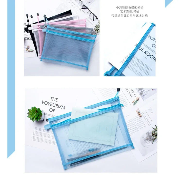 Nylon Mesh File Bag A4 A5 A6 Transparent Zipper Test Paper Information Bag Office Student Pen Bag Subject Bag Puzzle Storage Bag
