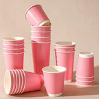 Disposable Milk Tea Coffee Hot Drink Paper Cup Pink Thickened Hollow Beverage Shop Takeaway Packaging Disposable Cups 100pcs