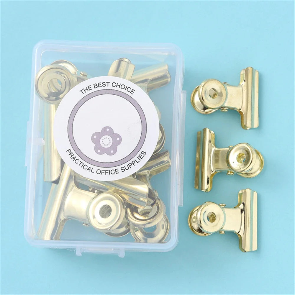 8pcs in Box Pink Metal Paper Clip Small Foldback Metal Binder Clips Purple Grip Clamps Document Office School Stationery Clip