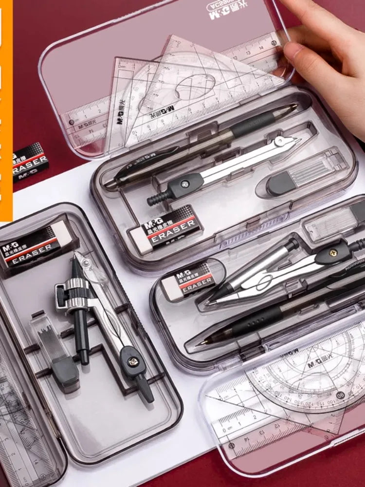 M&G Student Exam Drawing set (Compass + eraser + pencil + lead + ruler 4-piece set) 8-piece stationery set