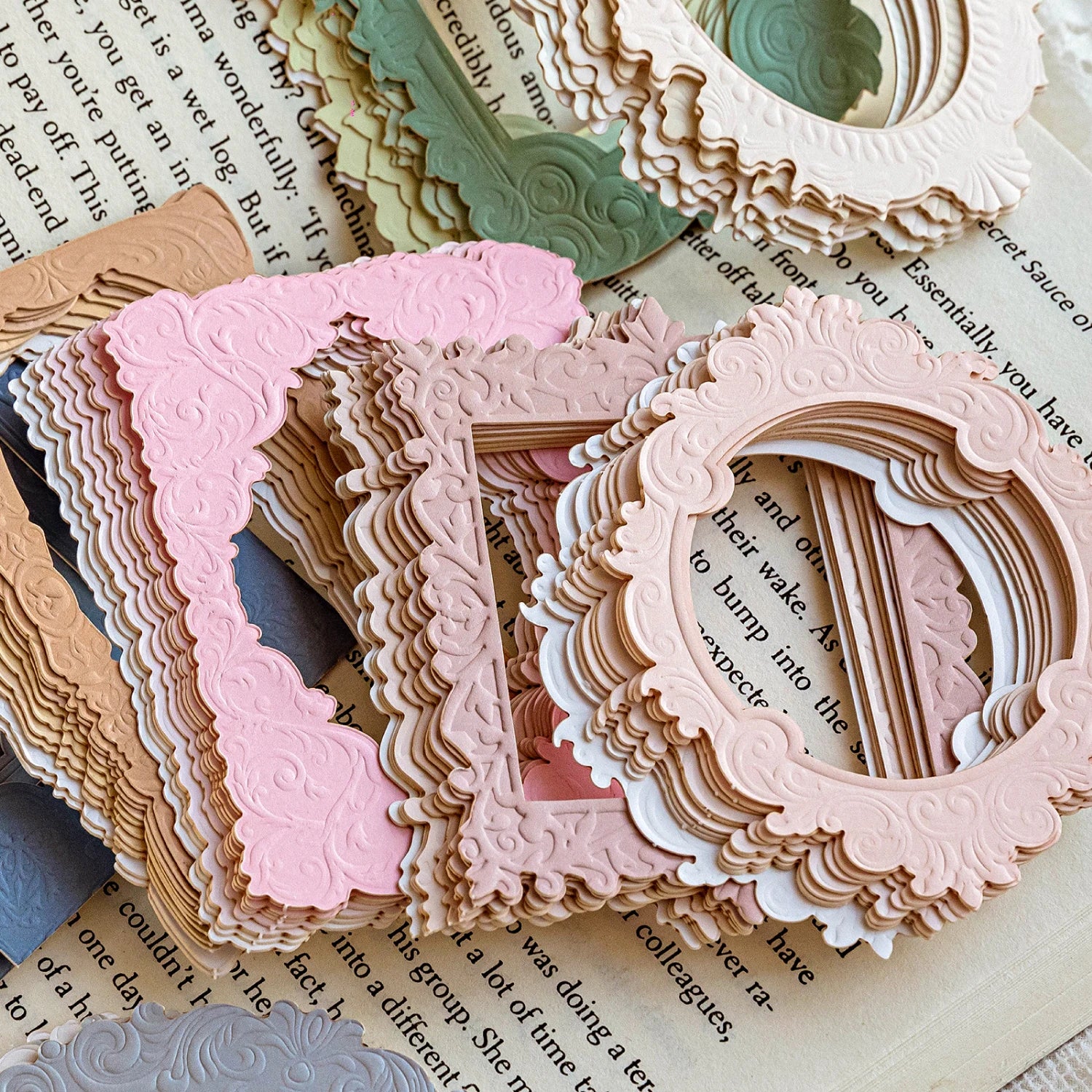 Mr.Paper 3 Packs Embossed Hollow Frame Paper Card Stock, Vintage Ornate Decorative Frames for Scrapbooking & Journaling Photo