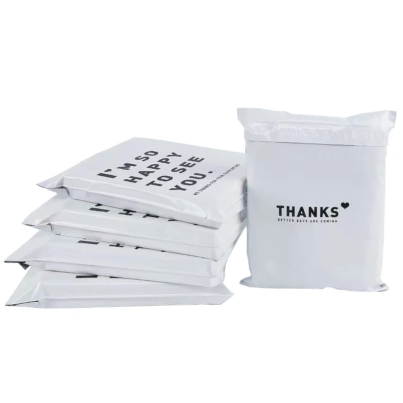 20Pcs/Pack White Color Thicken Express Bag THANKS Printing Waterproof Clothing Parcel Packaging Bags Envelope Courier Pouch