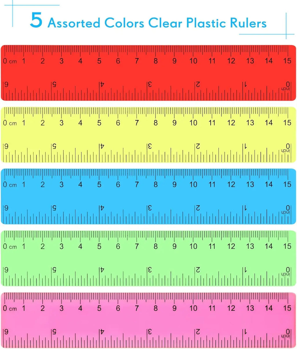 30 Pcs 6 Inch Plastic Rulers Bulk Flexible Straight Rulers with Inches Centimeters First Day of Gift Office Home Supplies