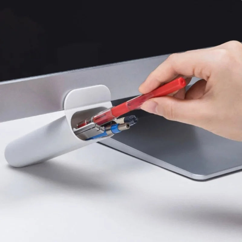 Multi Functional Desktop Display Pocket Pen Holder, Office Desk Stationery Pen Box, Adhesive Small Item Storage Tube