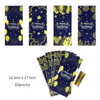 Dark Blue Gold Birthday Disposable Tableware Paper Plates Cups Napkin Tablecloth Adult Elegant Birthday Party Decoration Wedding