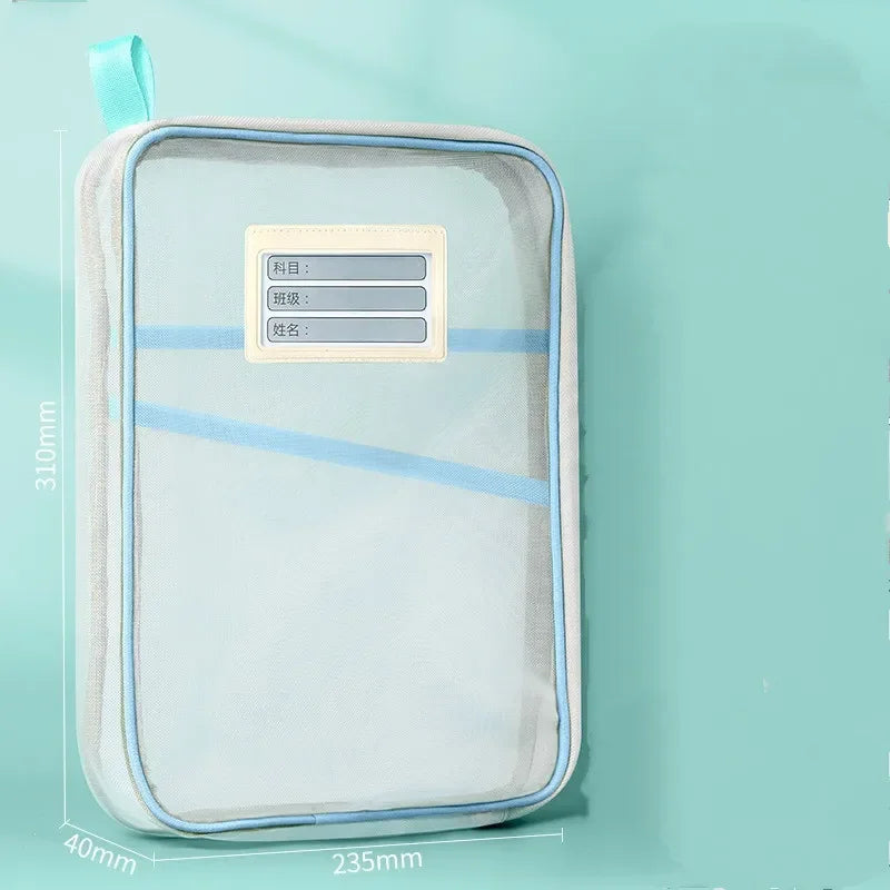 A4 Stationery Books Storage Bag Double-layer Mesh Zipper Bag Large Capacity Folders School Office Supplies