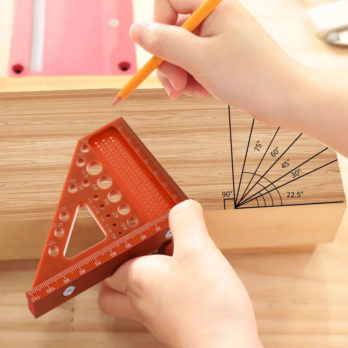 ABS Multi-Angle Measuring Mini Ruler, 45/90 Degree Woodworking Square Protractor, Miter Triangle Ruler Layout Measuring Tool
