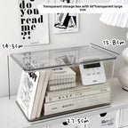 Desktop Storage Box Large Capacity with Lid Cosmetic Organizer Box Transparent Office Supplies Book Document Storage Box