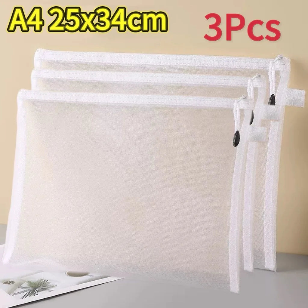 1-12pcs Mesh Zipper Pouch Student Waterproof Zip File Bag Makeup Bag School Office Supplies Miscellaneous Storage Organizer