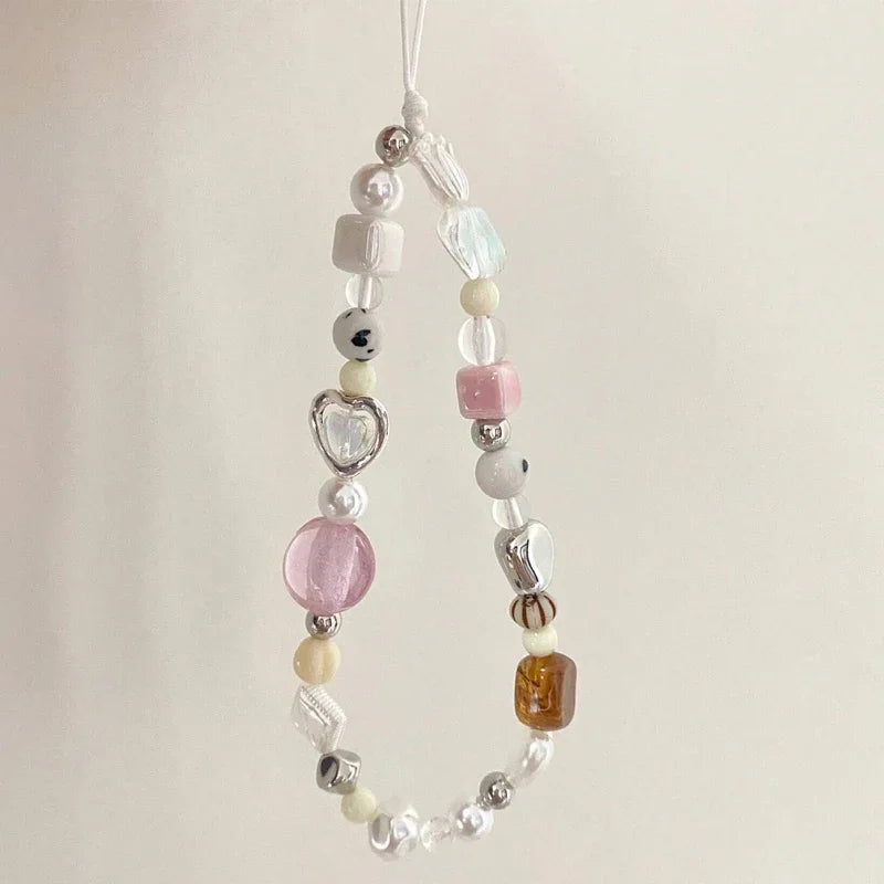 Korean Cute Star Pearl Beaded Phone Chain Hanging Cord Phone Charms Phone Strap Summer Handmade Mobile Lanyard Jewelry Gift