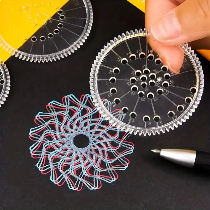 22-Pc Gear Drawing Ruler Set for Intricate Designs on Black Paper, with Stencils & Marker, Durable PC