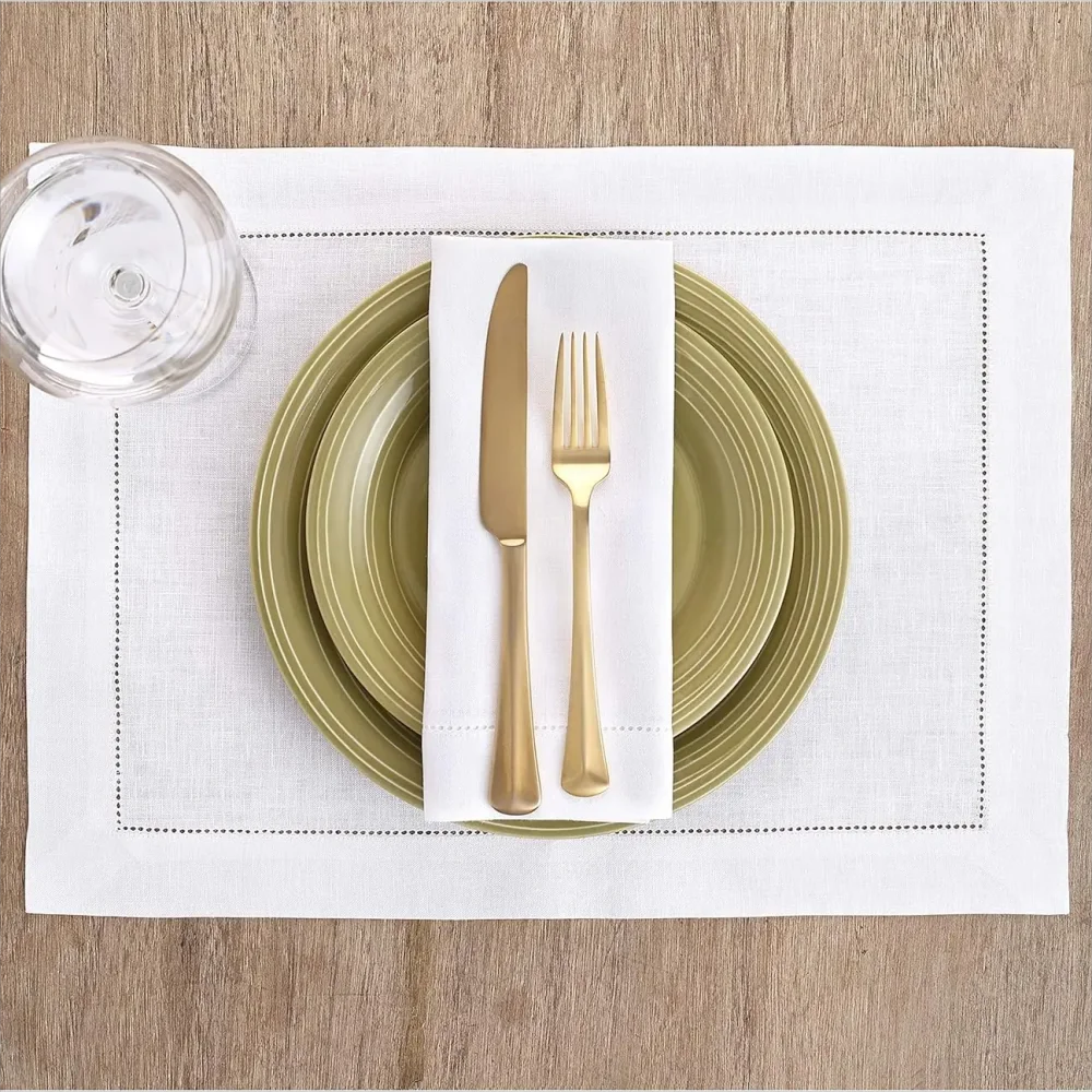 12 Pcs Hemstitched Place Mat Cotton Napkins White Table Mat Beautiful Natural Linen Dinner Mat Fabric Napkin Place Mat