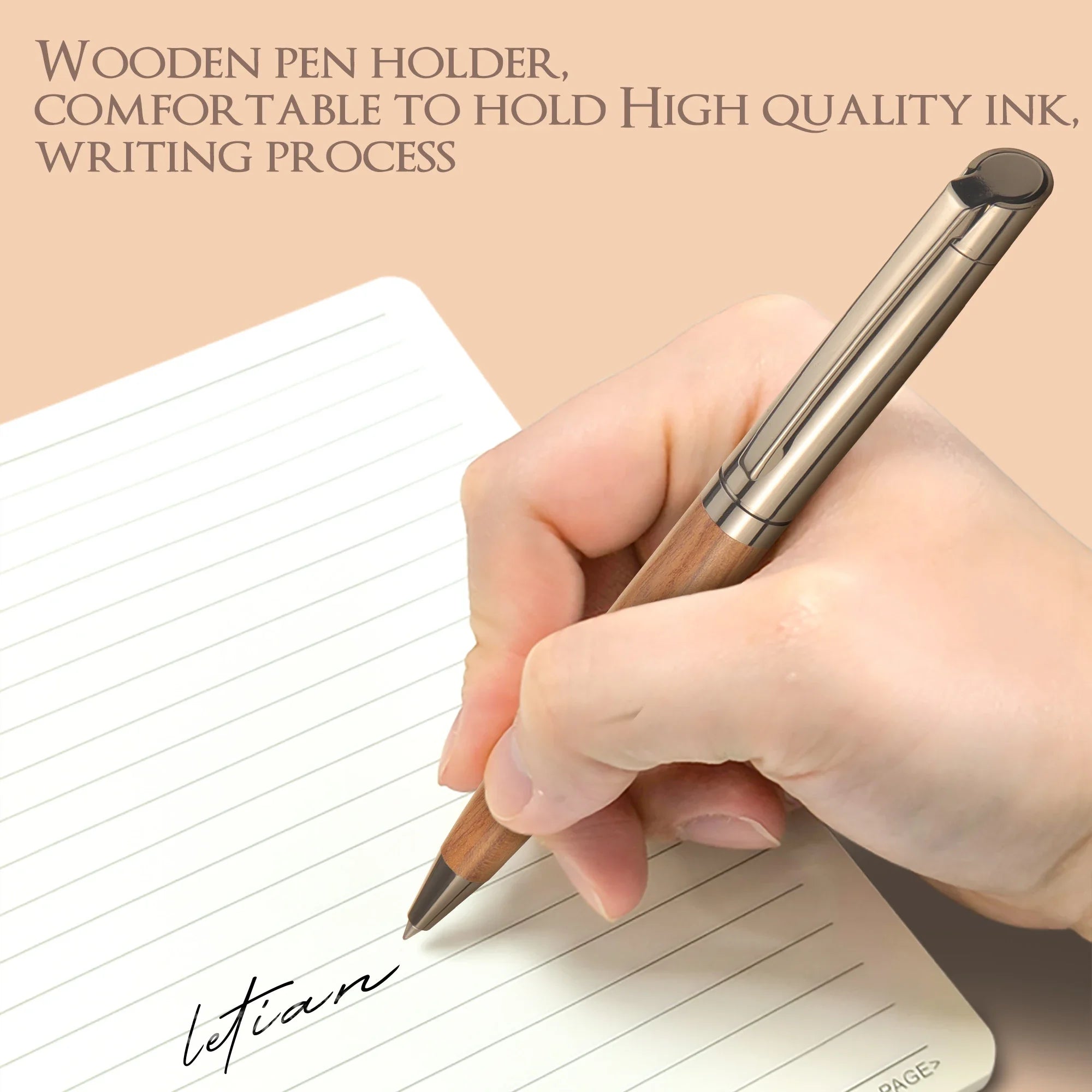 High-grade Ballpoint Pen with Metal & Wood Spliced Barrel, Smooth Writing, Minimalist Elegant Design, Black Ink, Ideal for Business Office Use