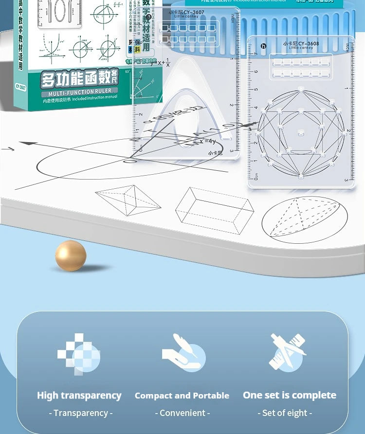Mathematical Rulers Set Multi-function Geometry Drawing Ruler Transparent Rotatable Scale Ruler for Drafting School Supplies