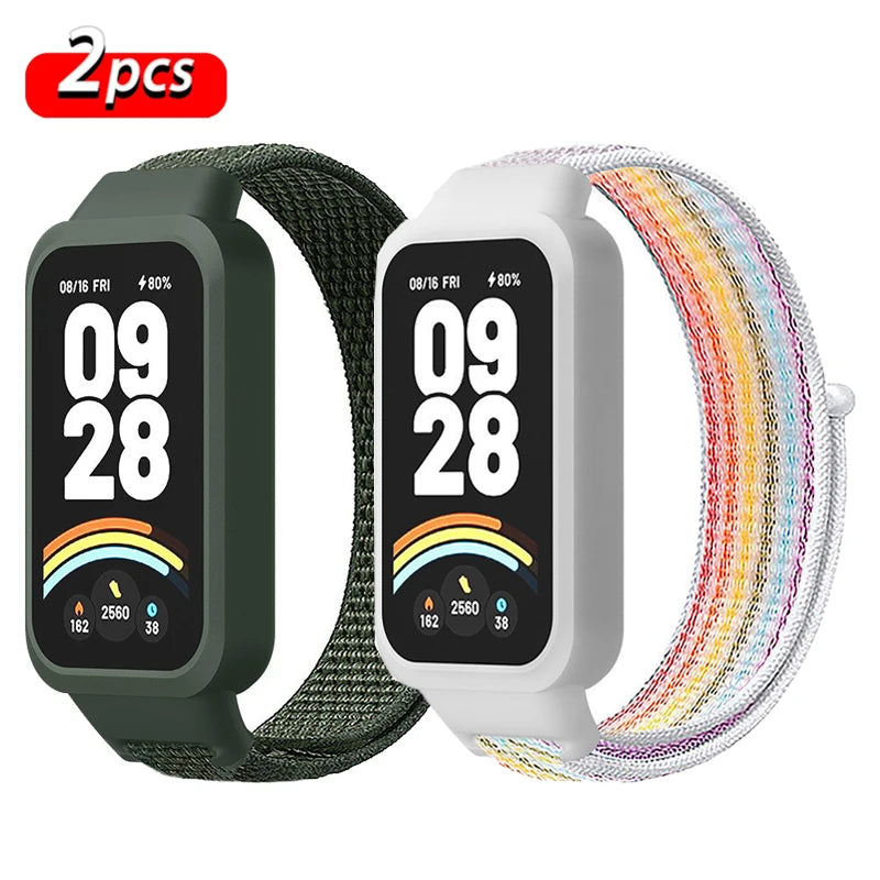 Strap+PC Case for Xiaomi mi band 9 active accessories sports Nyon bracelet correa+Protective Bumper shell Cover for Redmi band 3