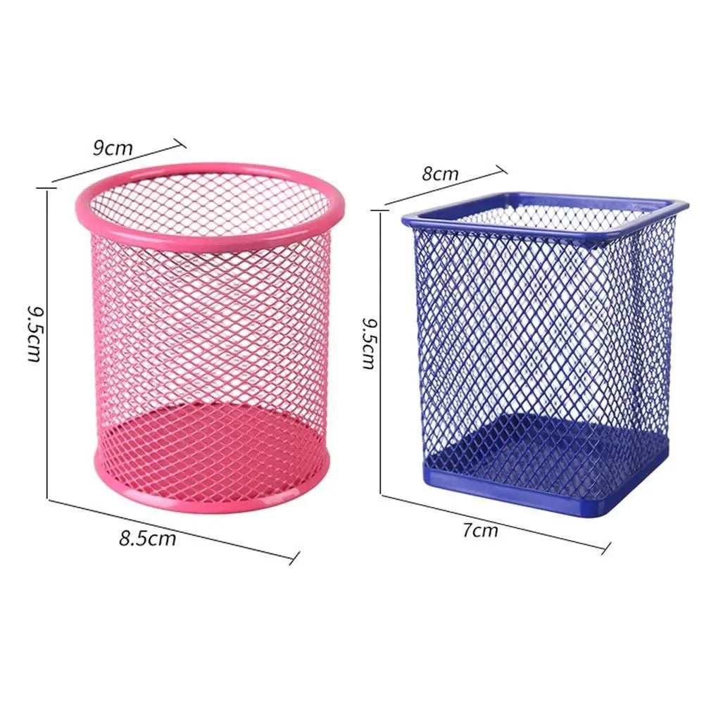 Multifunction Round/Square Mesh Pen Pot Multicolor Pen Holder Desk Tidy Stationery Organiser Pencil Storage Stationery Organiser