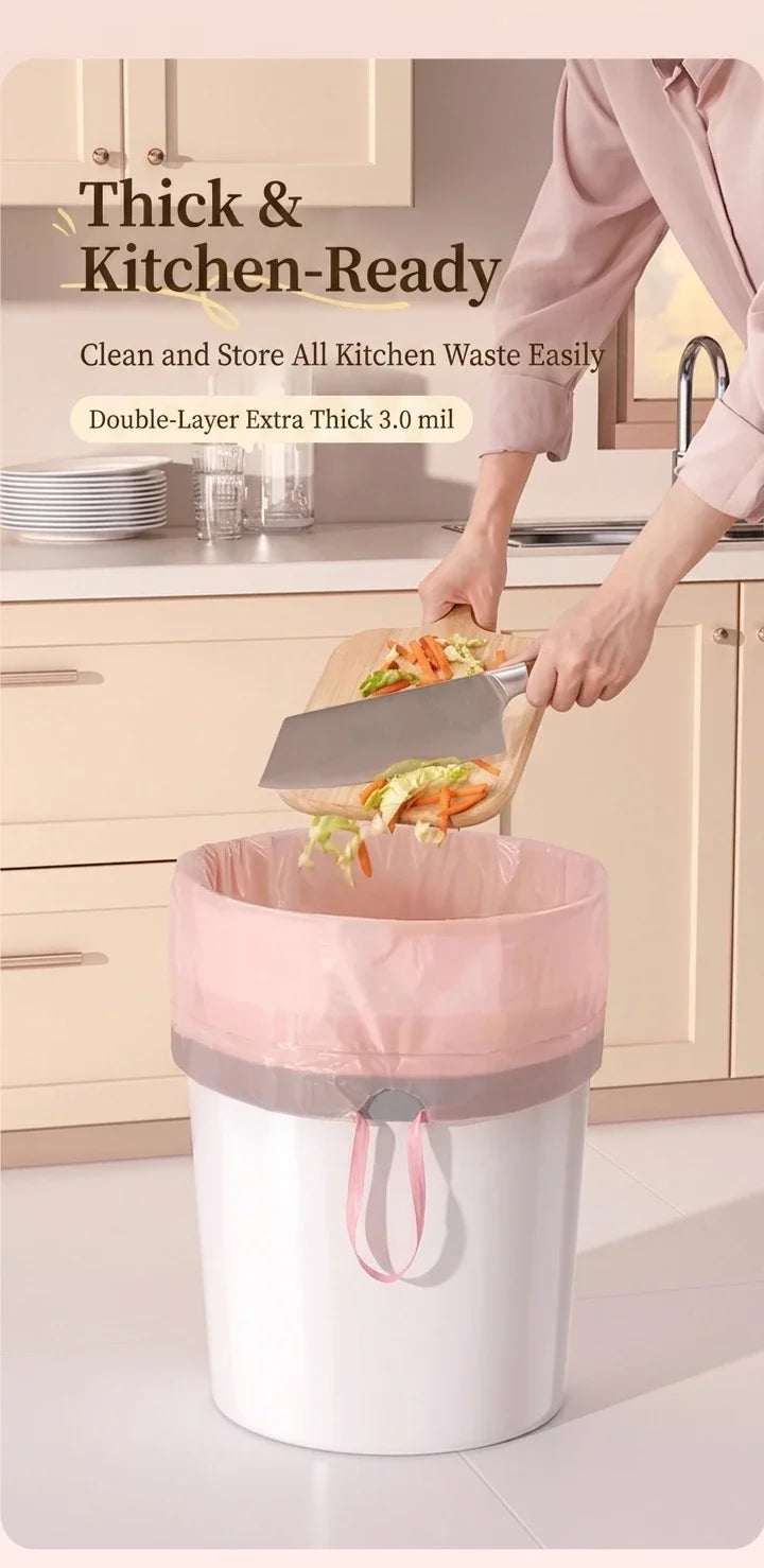 Pink Drawstring Trash Bags, Thickened Leakproof Tear Resistant Easy Tie Odor Resistant for Kitchen Bathroom Office Daily Home Use Households Busy Families Small Trash Can Liners Household Cleaning Garbage Bags