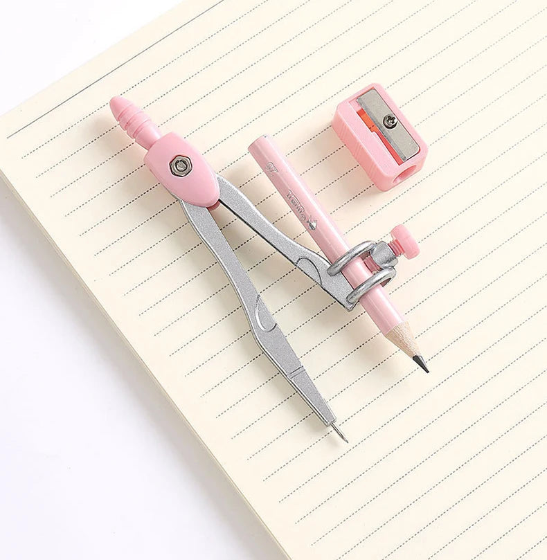 Metal Zinc Alloy Compasses Set,2B Pencil,Drawing Gauge,Removable Pencil,With Sharpener,Student Products 2218