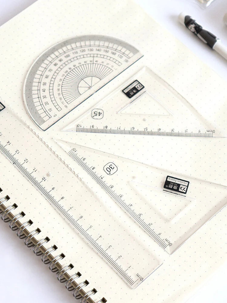 4Pcs/set Plastic Transparent Ruler Protractor Triangle Ruler Measure Draw School Office Supplies Scale Ruler Stationery