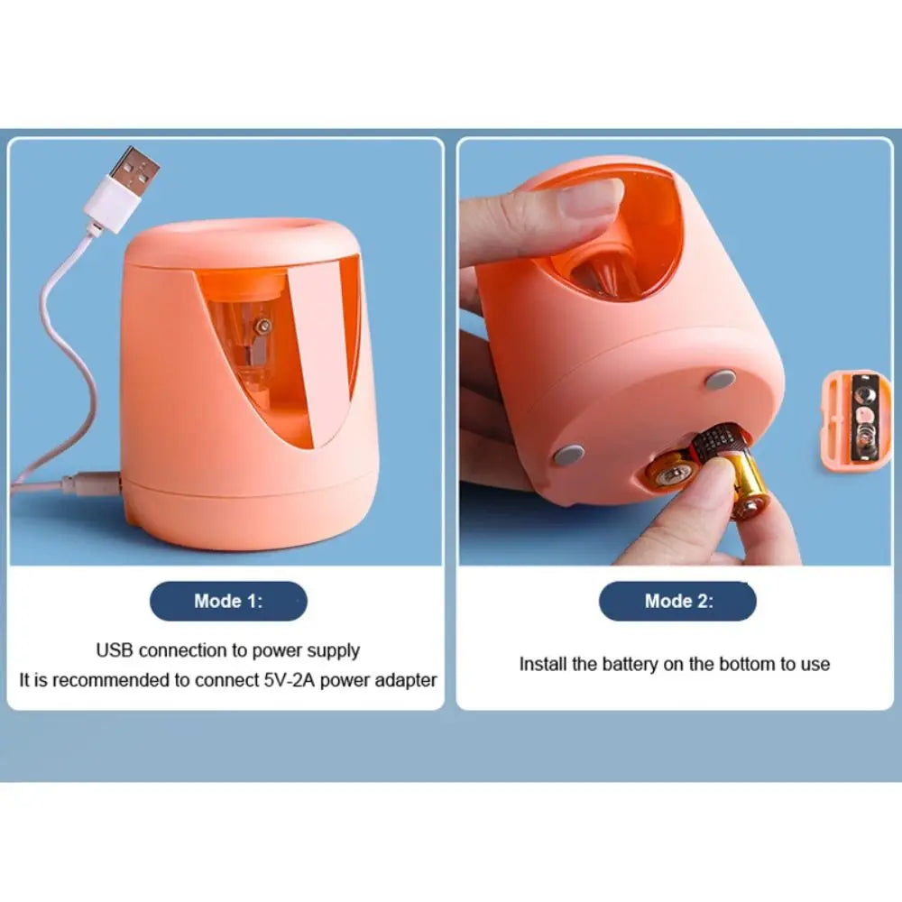 Cartoon with Decorative Sticker Switch Automatic Electric Pencil Sharpener Creative Stationery Mechanical Tool