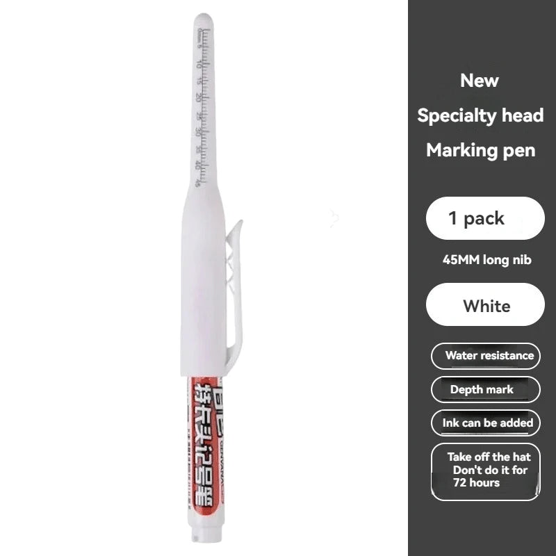 1-12 PCS 45mm Tip Waterproof Long Head Marker Pen Quick-Dry Ink for Woodworking Construction, Deep Hole White Black Red Blue