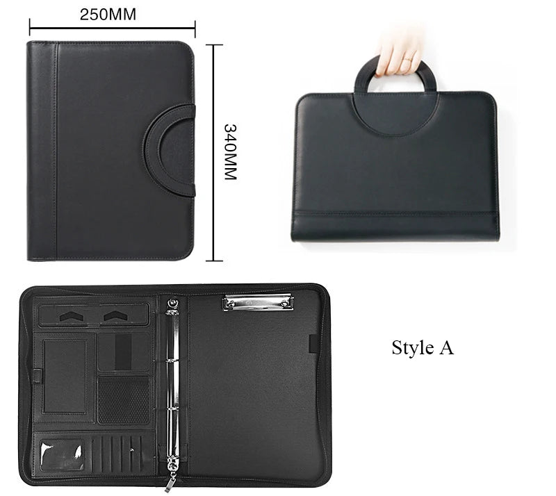A4 Portable File Folder with Calculator Binder Organizer Manager Office Document Pad Briefcase PU Leather Padfolio Bag Customize