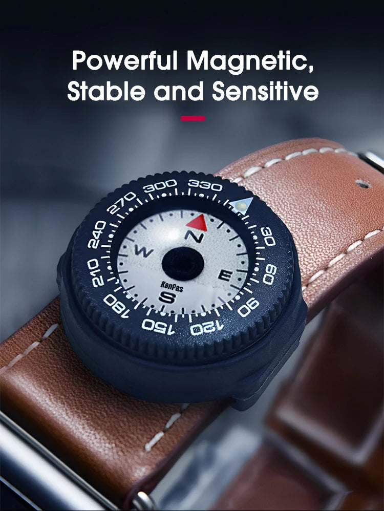 KanPas Mini Buttoncompass with Turnable Bezel/Watchband Compass /Powerful Luminous Compass/Silicone Base A-18-LH